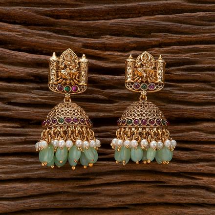 Antique Temple Jhumki With Matte Gold Plating