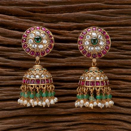 Antique Moti Jhumki With Matte Gold Plating