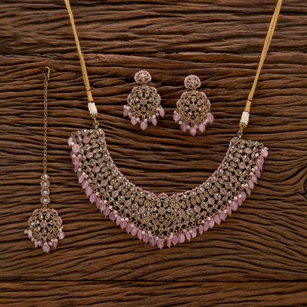 Antique Reverse Ad Stone Necklace With Mehndi Plating