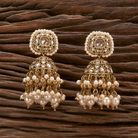 Antique Moti Jhumki With Mehndi Plating