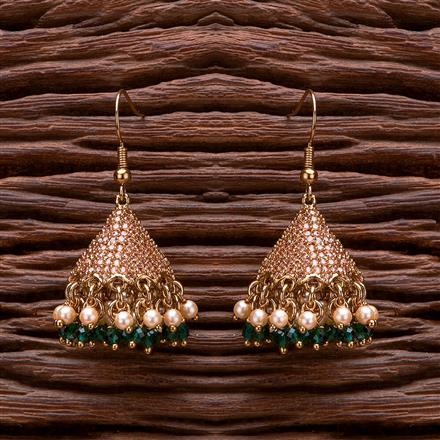 Antique Moti Jhumki With Mehndi Plating