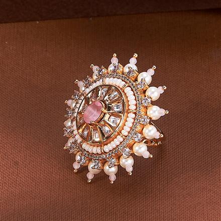 Kundan Adjustable Ring With Rose Gold Plating