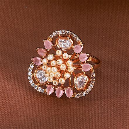 Kundan Adjustable Ring With Rose Gold Plating
