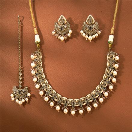 Antique Moti Necklace With Mehndi Plating