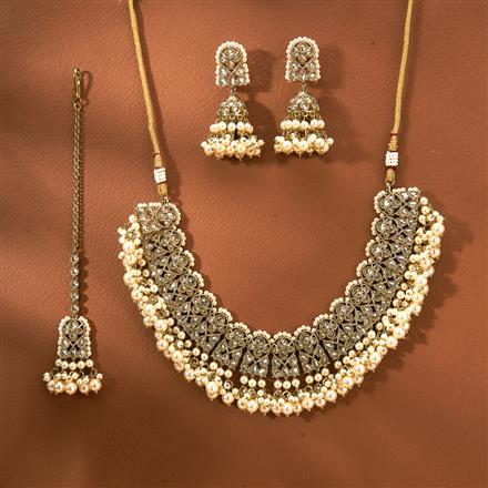 Antique Pearl Necklace With Mehndi Plating