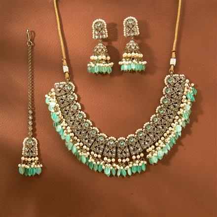 Antique Pearl Necklace With Mehndi Plating