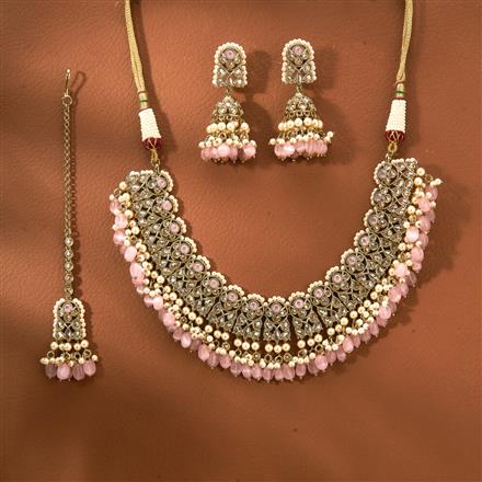 Antique Pearl Necklace With Mehndi Plating