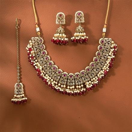 Antique Pearl Necklace With Mehndi Plating