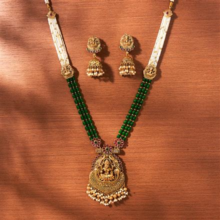 Antique Moti Necklace With Matte Gold Plating
