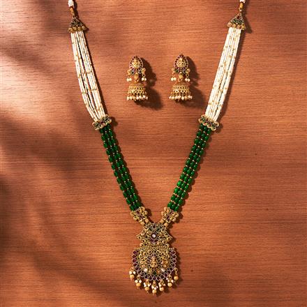 Antique Long Necklace With Matte Gold Plating