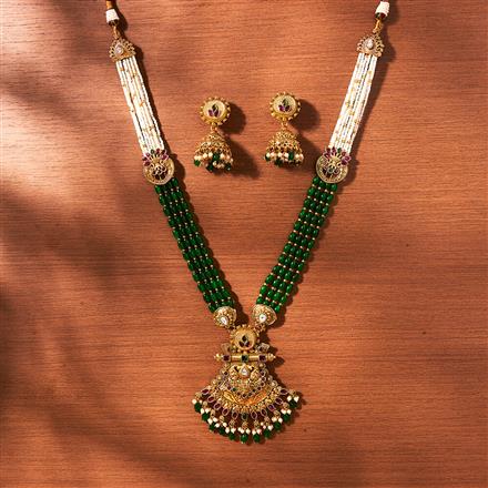 Antique Long Necklace With Matte Gold Plating