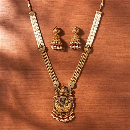 Antique Peacock Necklace With Matte Gold Plating