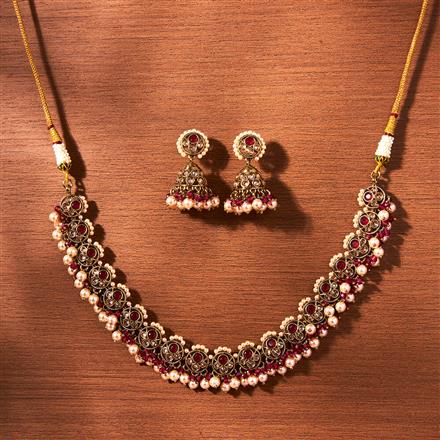 Antique Moti Necklace With Mehndi Plating