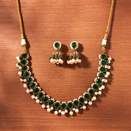 Antique Moti Necklace With Mehndi Plating