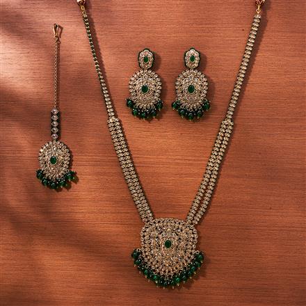 Antique Long Necklace With Mehndi Plating
