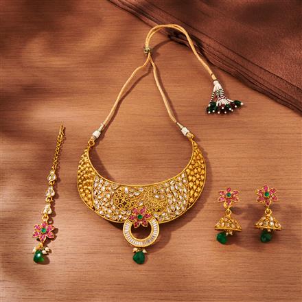 Antique Mukut Necklace With Gold Plating