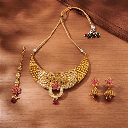 Antique Mukut Necklace With Gold Plating