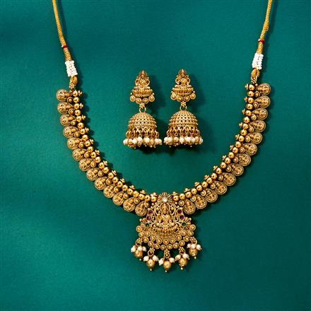 Antique Pearl Necklace With Matte Gold Plating