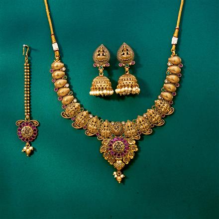 Antique Temple Necklace With Matte Gold Plating