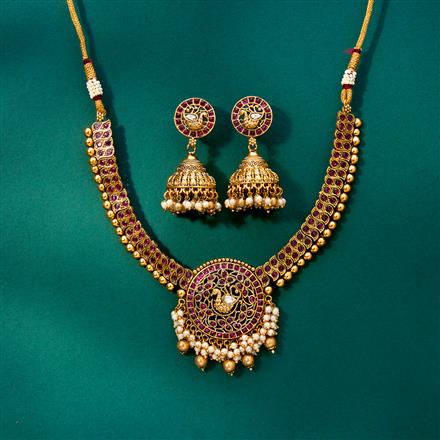 Antique Peacock Necklace With Matte Gold Plating