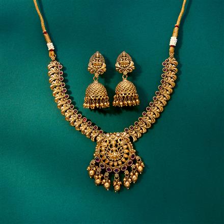 Antique South Indian Necklace With Matte Gold Plating