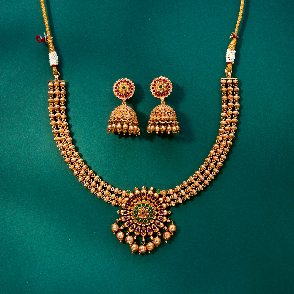 Buy Antique South Indian Necklace With Matte Gold Plating 900579