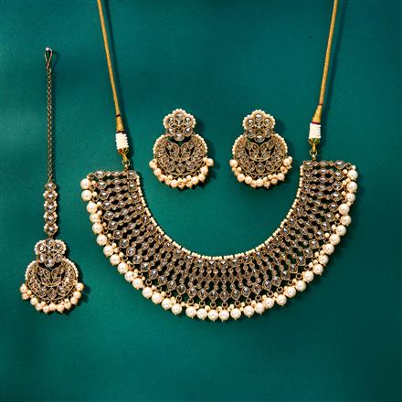 Antique Pearl Necklace With Mehndi Plating