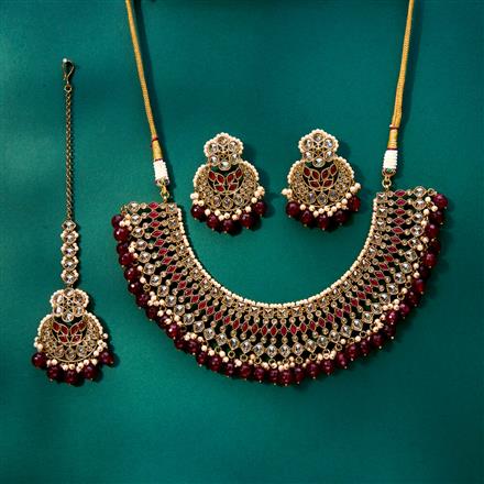 Antique Pearl Necklace With Mehndi Plating