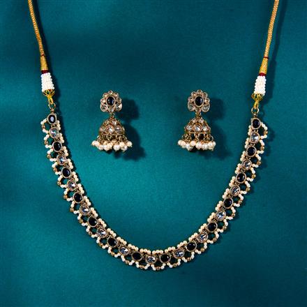 Antique Reverse Ad Stone Necklace With Mehndi Plating