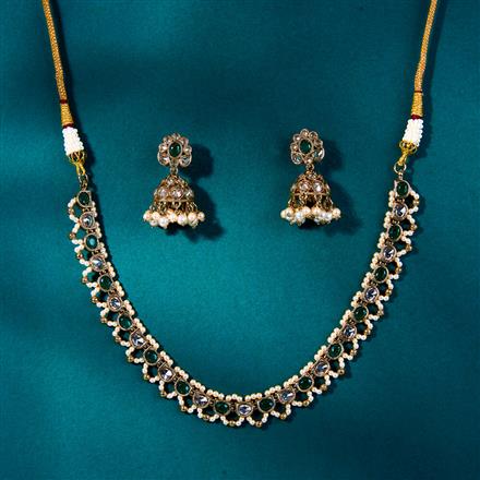 Antique Reverse Ad Stone Necklace With Mehndi Plating