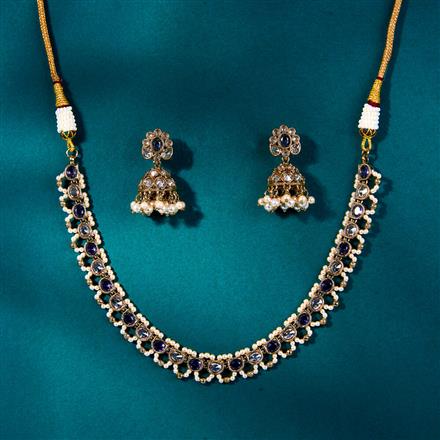 Antique Reverse Ad Stone Necklace With Mehndi Plating