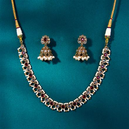 Antique Reverse Ad Stone Necklace With Mehndi Plating