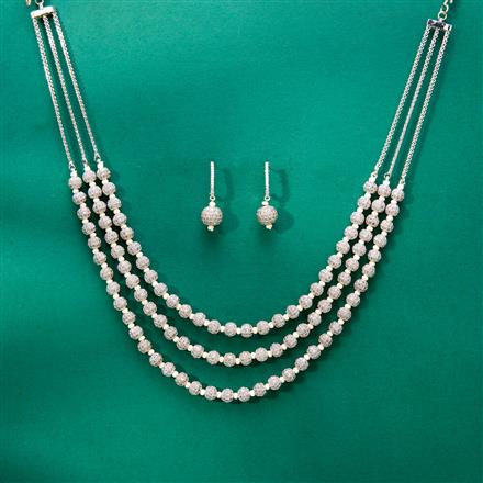 Cubic Zirconia Long Necklace Set With Gold Rhodium Plating