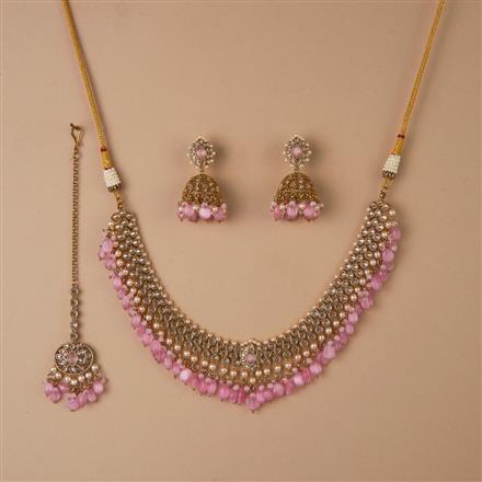 Antique Pearl Necklace Set With Mehndi Plating