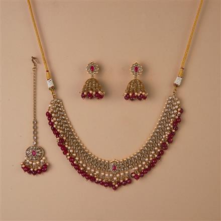 Antique Pearl Necklace Set With Mehndi Plating