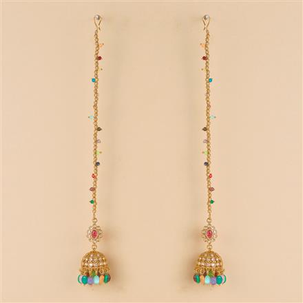 Antique Jhumki With Ear Chain With Mehndi Plating