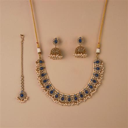 Antique Pearl Necklace Set With Mehndi Plating