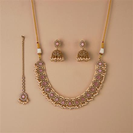 Antique Pearl Necklace Set With Mehndi Plating