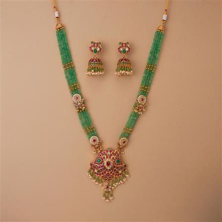 Antique Long Pendant Set With Matte Gold Plating