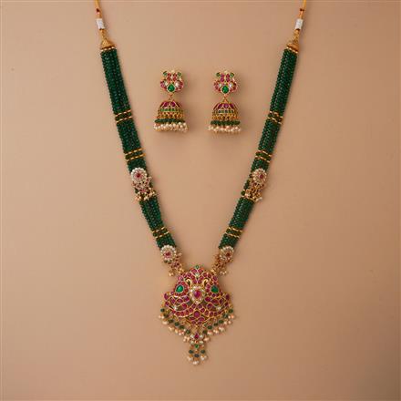 Antique Long Pendant Set With Matte Gold Plating