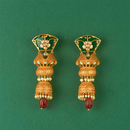 Antique Long Earring With Matte Gold Plating