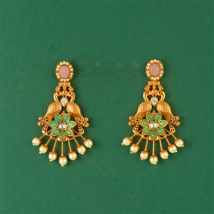 Antique Peacock Earring With Matte Gold Plating