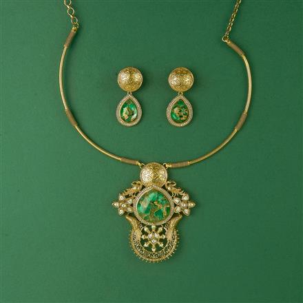 Antique Peacock Necklace With Mehndi Plating