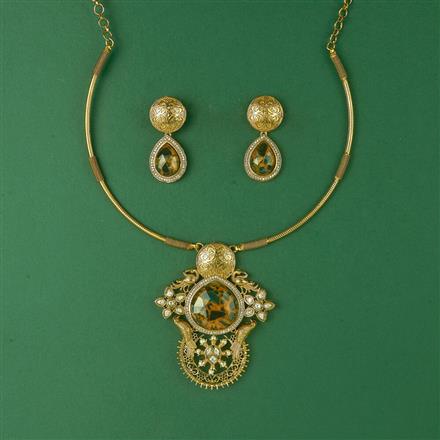 Antique Peacock Necklace With Mehndi Plating