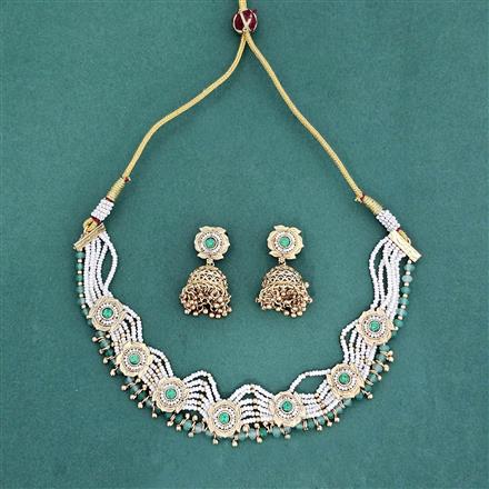 Antique Moti Necklace Set With Gold Plating
