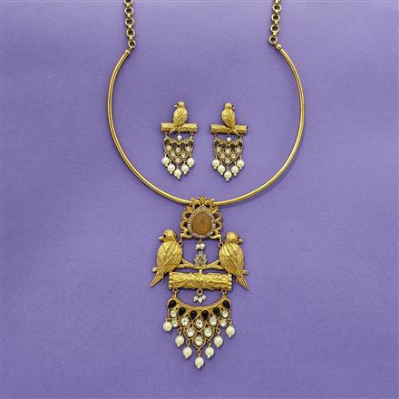 Kundan Classic Necklace Set With Matte Gold Plating