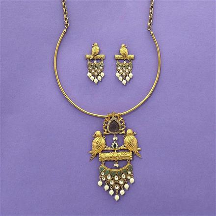 Kundan Classic Necklace Set With Matte Gold Plating