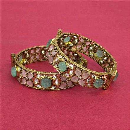 Kundan Openable Bangles With Mehndi Plating