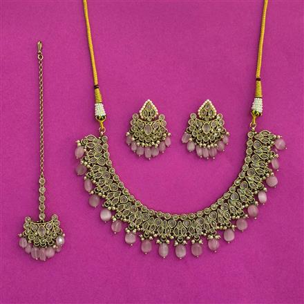 Antique Moti Necklace With Mehndi Plating