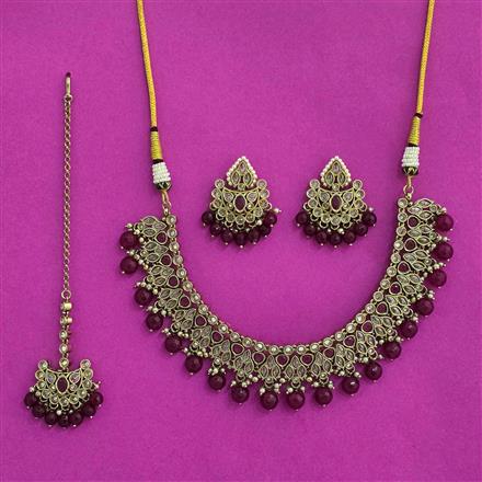 Antique Moti Necklace With Mehndi Plating